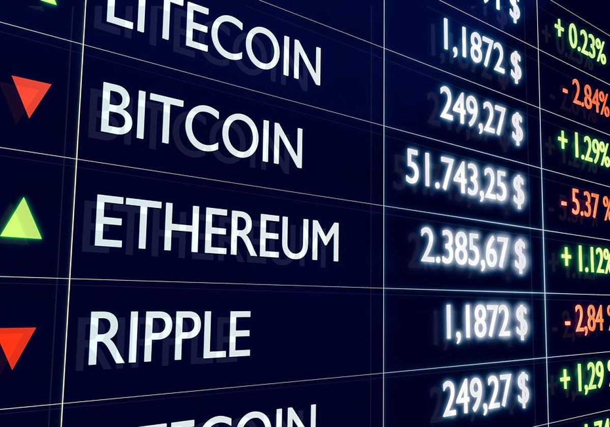 Cryptocurrencies on a trading screen