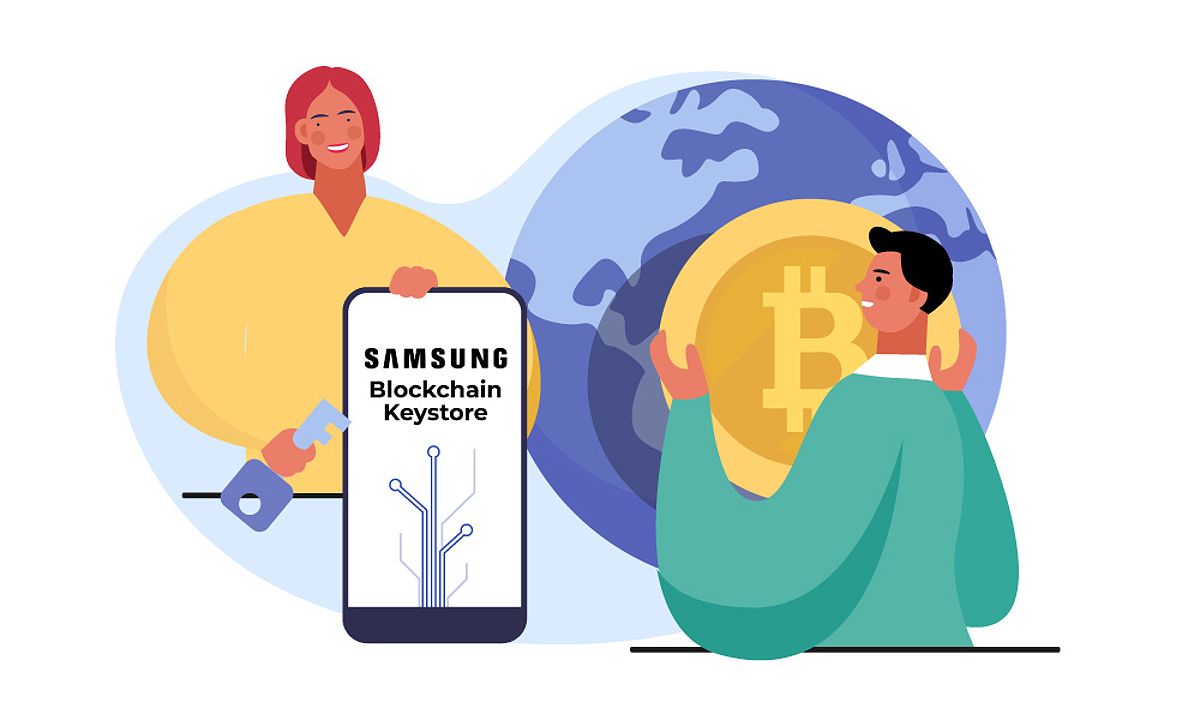 People managing Samsung Blockchain Keystore on a phone