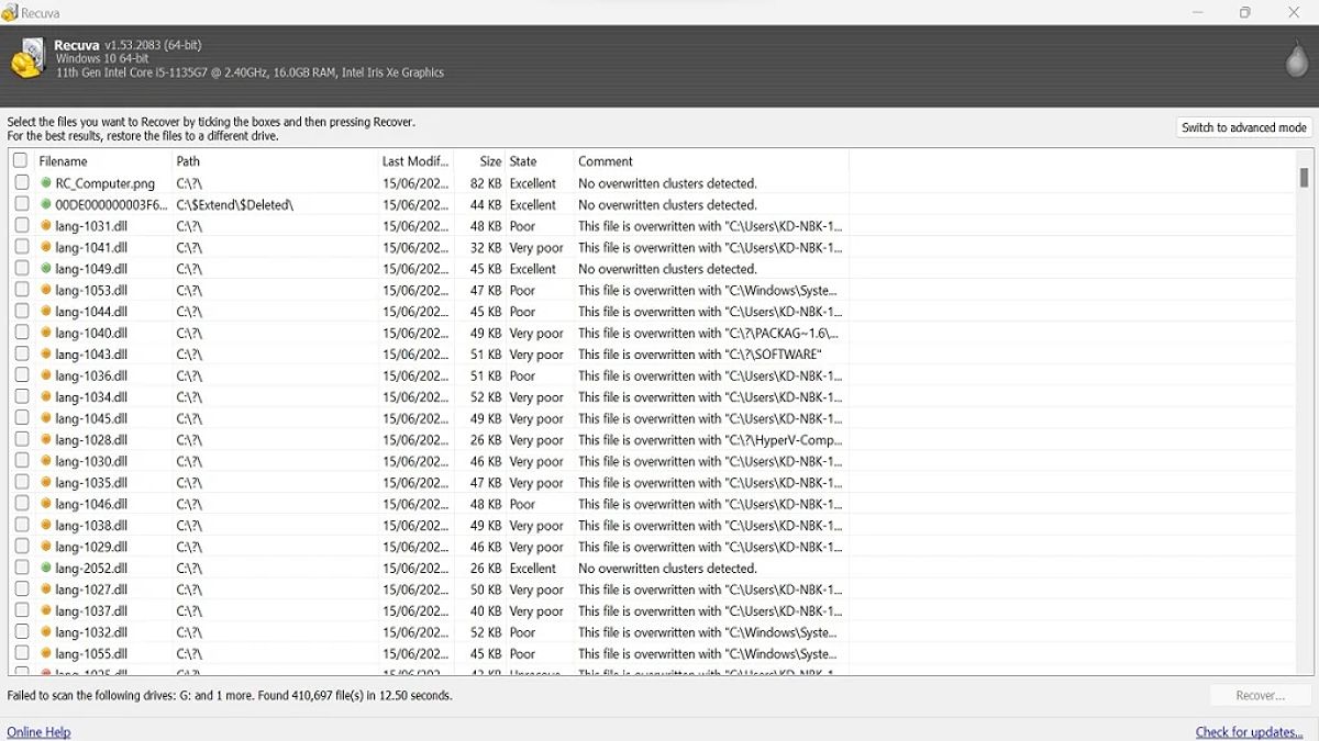 Recuva software for bitcoin recovery interface