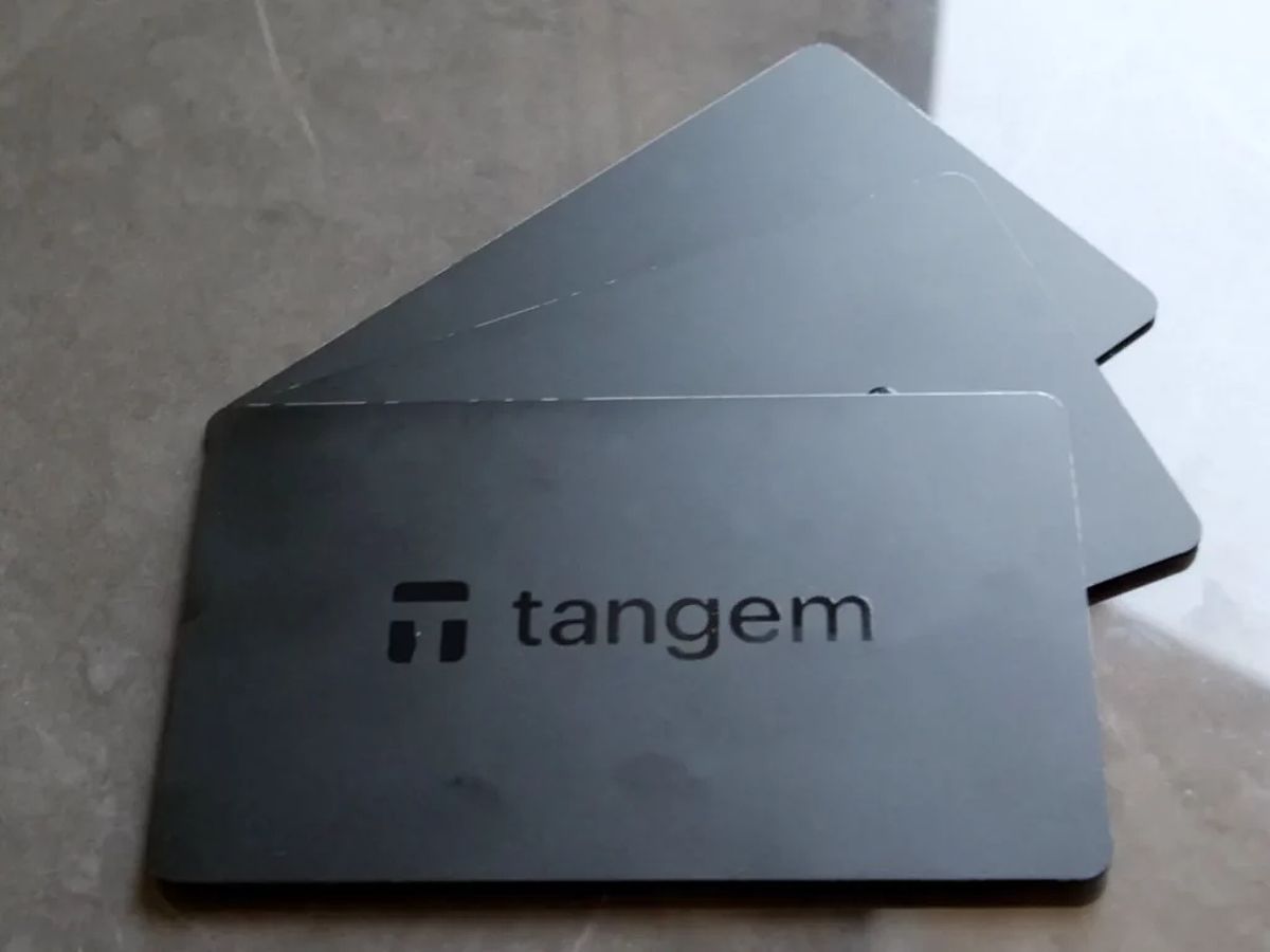 Tangem Cards Front On Black Marble