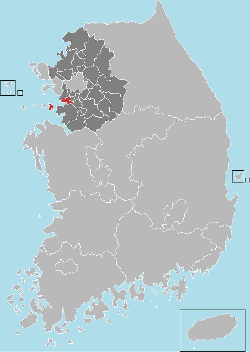 Ansan, Gyeonggi Province, on a map of South Korea.